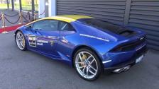 [4k] Blue- and yellow Lamborghini LP610-4 HURACÁN at Lamborghini Malmö, Sweden