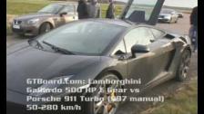 Lamborghini Gallardo 500 HP E-Gear vs Porsche 911 Turbo (997 manual) = GTBoard.com